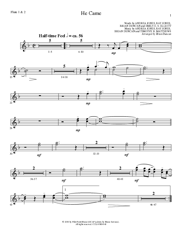 He Came (Choral Anthem SATB) Flute 1/2 (Lillenas Choral / Arr. Brian Duncan)