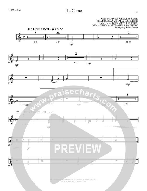 He Came (Choral Anthem SATB) French Horn 1/2 (Lillenas Choral / Arr. Brian Duncan)