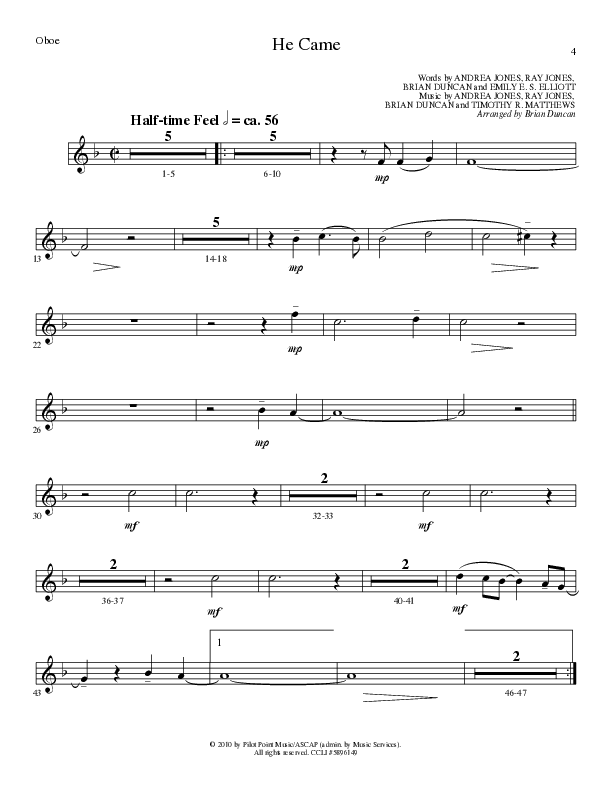 He Came (Choral Anthem SATB) Oboe (Lillenas Choral / Arr. Brian Duncan)