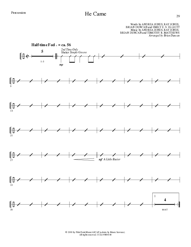 He Came (Choral Anthem SATB) Percussion (Lillenas Choral / Arr. Brian Duncan)