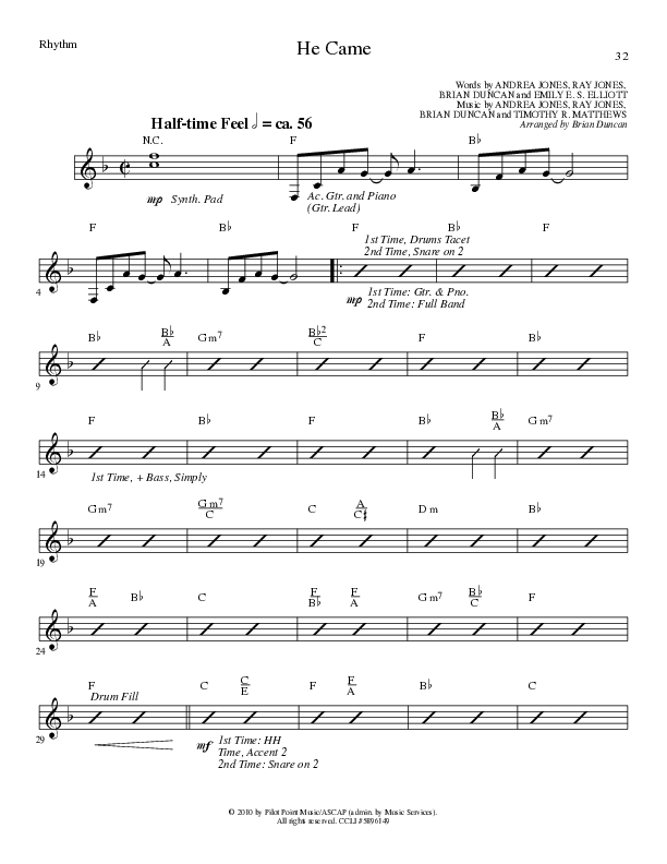 He Came (Choral Anthem SATB) Rhythm Chart (Lillenas Choral / Arr. Brian Duncan)