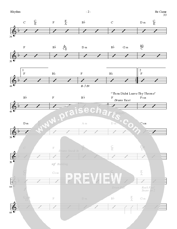 He Came (Choral Anthem SATB) Rhythm Chart (Lillenas Choral / Arr. Brian Duncan)