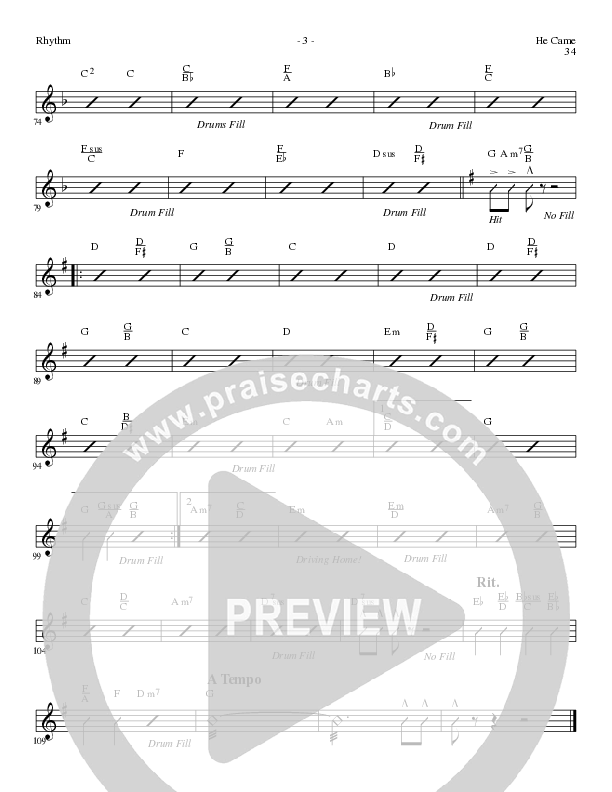 He Came (Choral Anthem SATB) Rhythm Chart (Lillenas Choral / Arr. Brian Duncan)