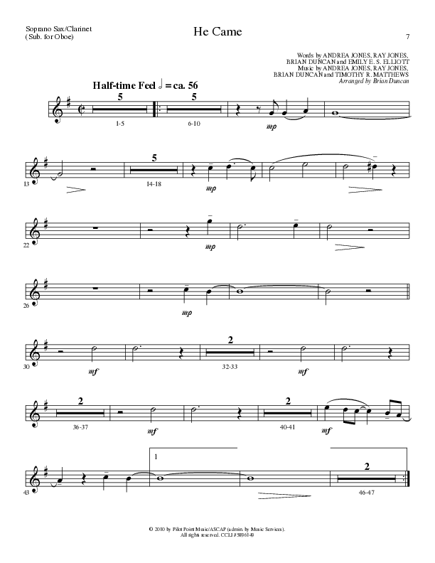 He Came (Choral Anthem SATB) Soprano Sax (Lillenas Choral / Arr. Brian Duncan)