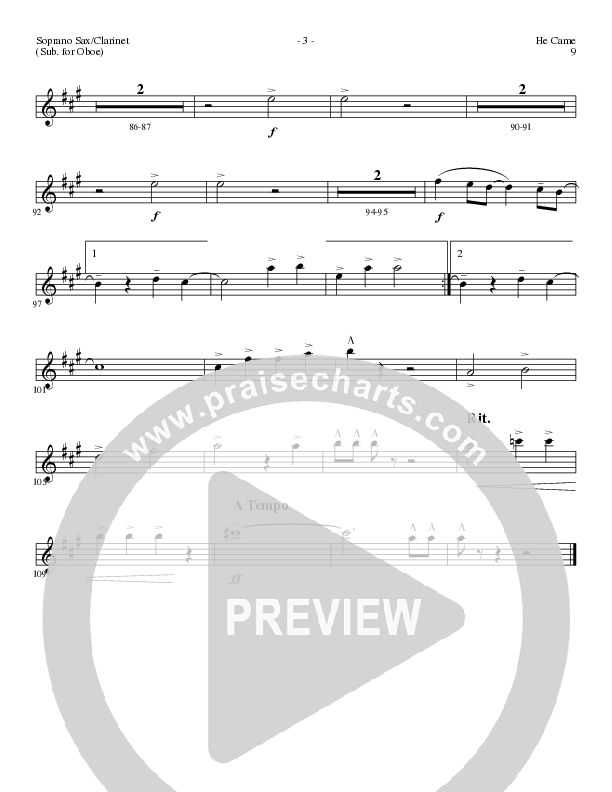He Came (Choral Anthem SATB) Soprano Sax (Lillenas Choral / Arr. Brian Duncan)