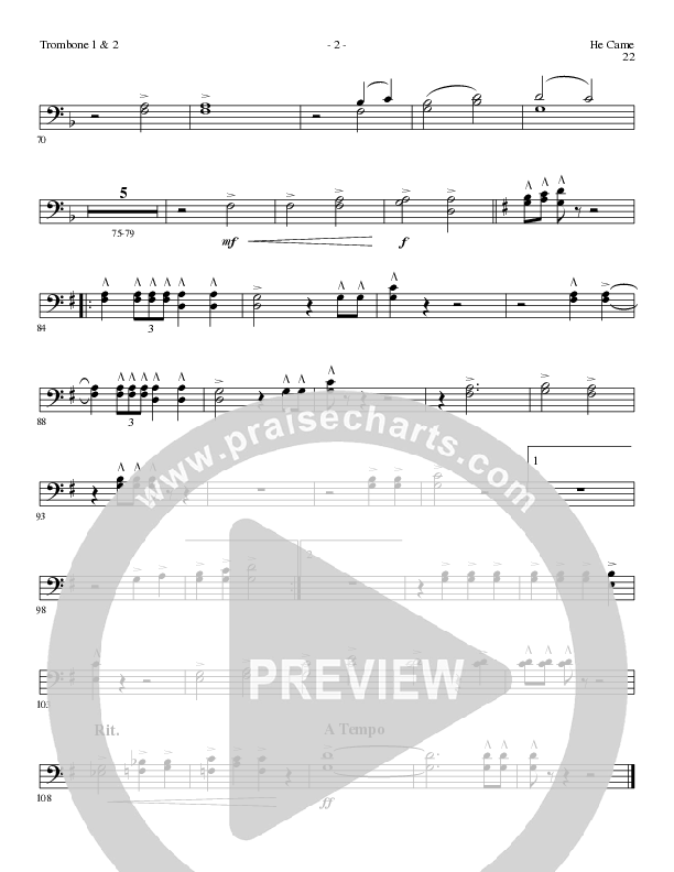 He Came (Choral Anthem SATB) Trombone 1/2 (Lillenas Choral / Arr. Brian Duncan)