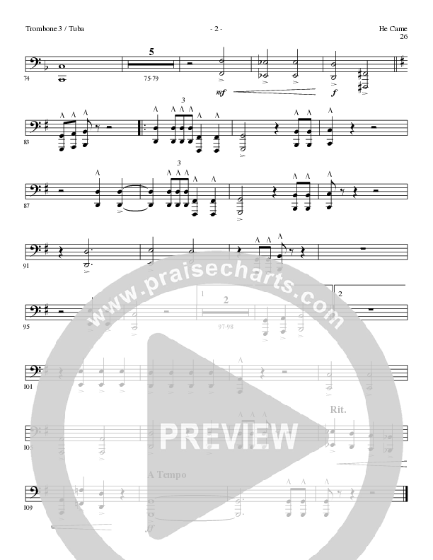 He Came (Choral Anthem SATB) Trombone 3/Tuba (Lillenas Choral / Arr. Brian Duncan)