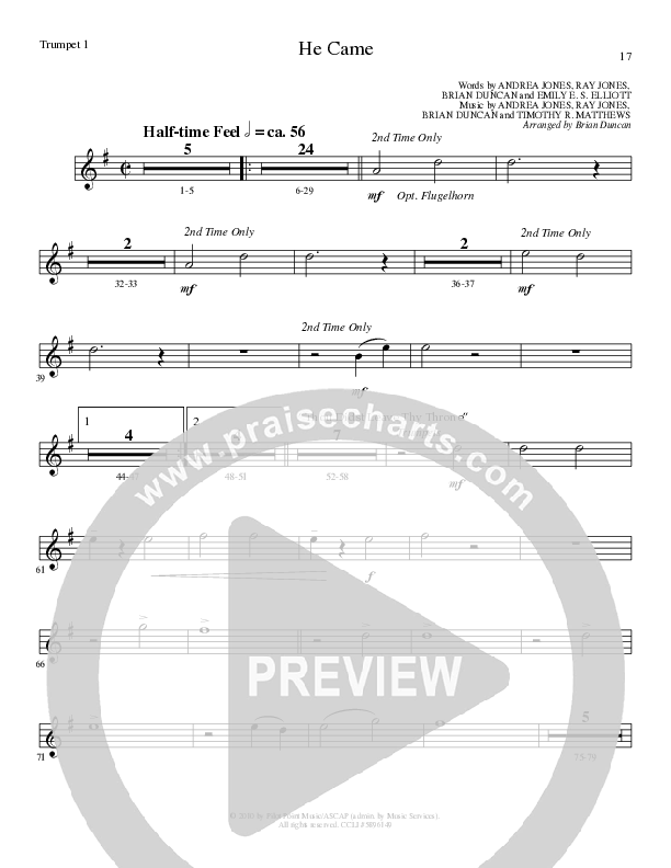He Came (Choral Anthem SATB) Trumpet 1 (Lillenas Choral / Arr. Brian Duncan)
