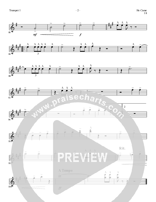 He Came (Choral Anthem SATB) Trumpet 1 (Lillenas Choral / Arr. Brian Duncan)