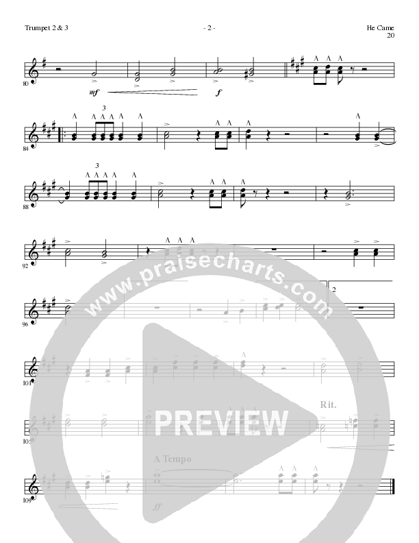 He Came (Choral Anthem SATB) Trumpet 2/3 (Lillenas Choral / Arr. Brian Duncan)
