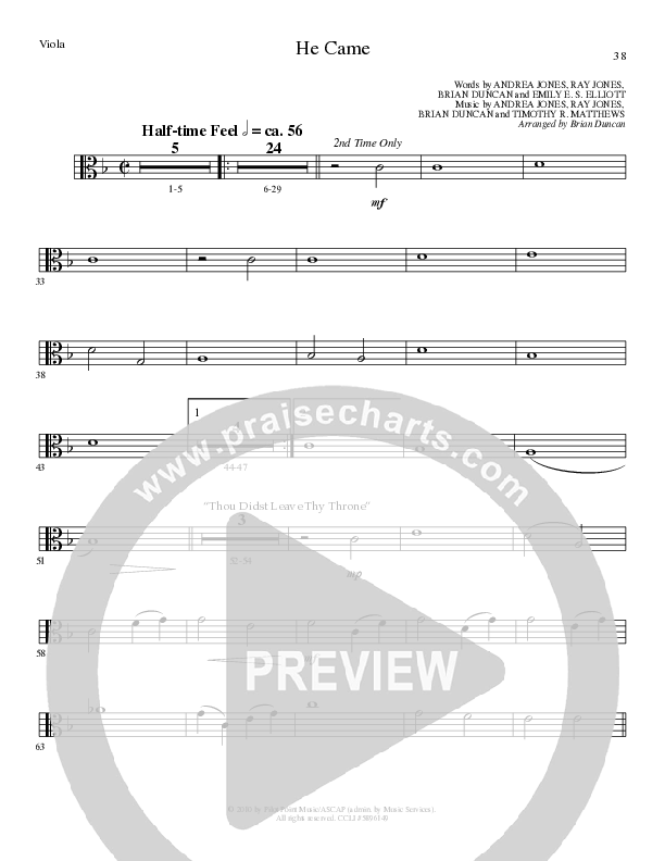 He Came (Choral Anthem SATB) Viola (Lillenas Choral / Arr. Brian Duncan)