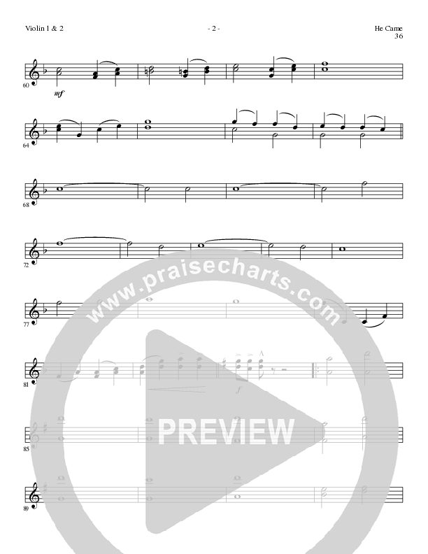 He Came (Choral Anthem SATB) Violin 1/2 (Lillenas Choral / Arr. Brian Duncan)