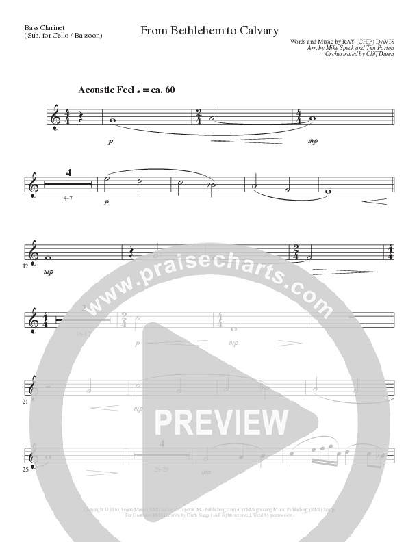 From Bethlehem To Calvary (Choral Anthem SATB) Bass Clarinet (Lillenas Choral / Arr. Mike Speck / Arr. Tim Parton)