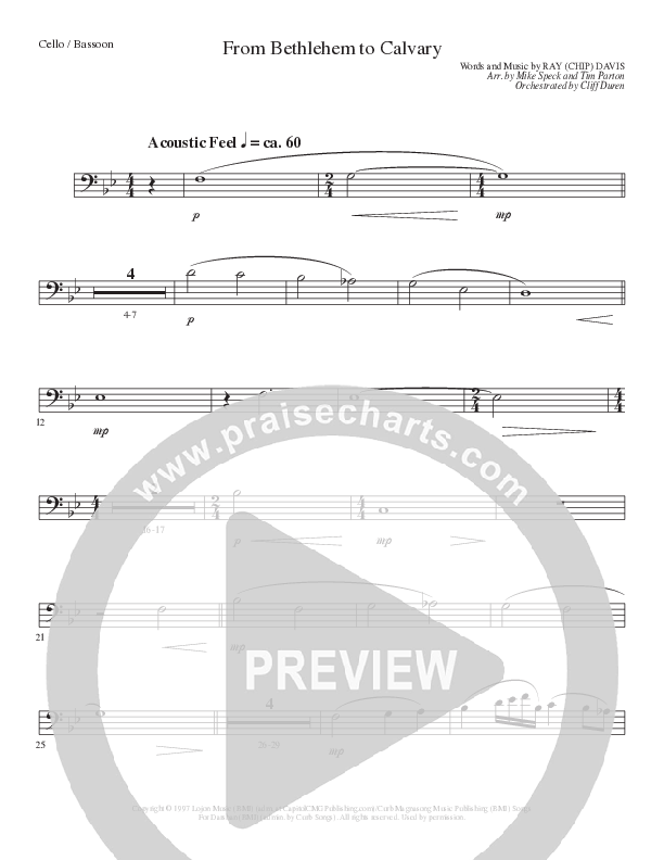 From Bethlehem To Calvary (Choral Anthem SATB) Cello (Lillenas Choral / Arr. Mike Speck / Arr. Tim Parton)
