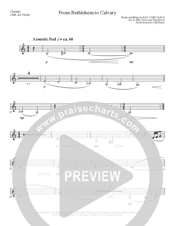 From Bethlehem To Calvary (Choral Anthem SATB) Clarinet (Lillenas Choral / Arr. Mike Speck / Arr. Tim Parton)