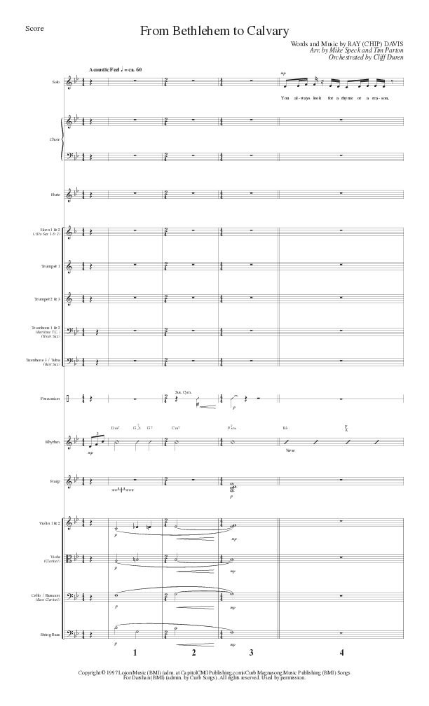 From Bethlehem To Calvary (Choral Anthem SATB) Orchestration (Lillenas Choral / Arr. Mike Speck / Arr. Tim Parton)