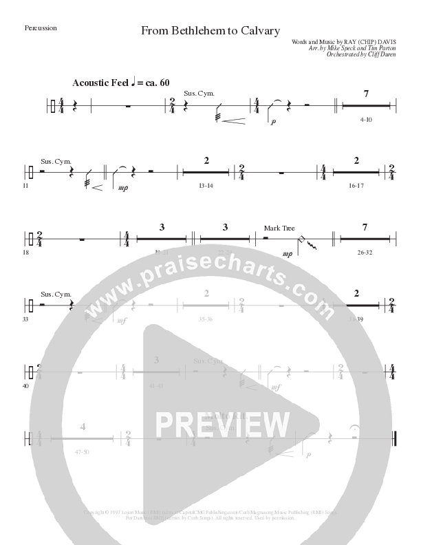 From Bethlehem To Calvary (Choral Anthem SATB) Percussion (Lillenas Choral / Arr. Mike Speck / Arr. Tim Parton)