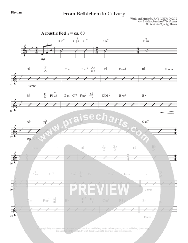 From Bethlehem To Calvary (Choral Anthem SATB) Rhythm Chart (Lillenas Choral / Arr. Mike Speck / Arr. Tim Parton)