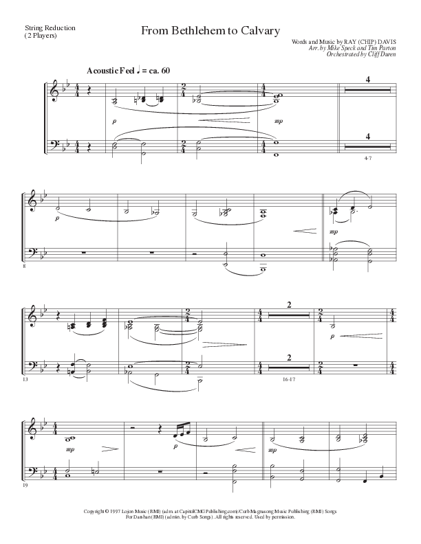 From Bethlehem To Calvary (Choral Anthem SATB) String Reduction (Lillenas Choral / Arr. Mike Speck / Arr. Tim Parton)