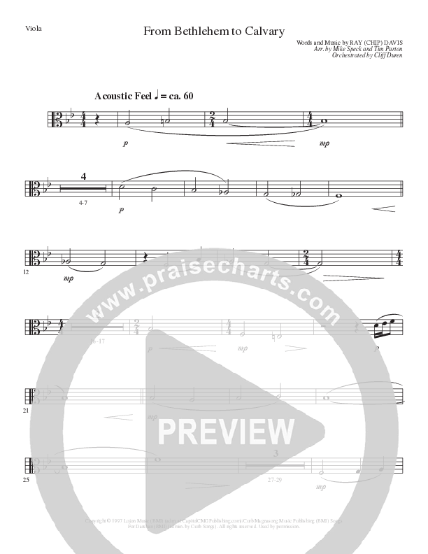 From Bethlehem To Calvary (Choral Anthem SATB) Viola (Lillenas Choral / Arr. Mike Speck / Arr. Tim Parton)