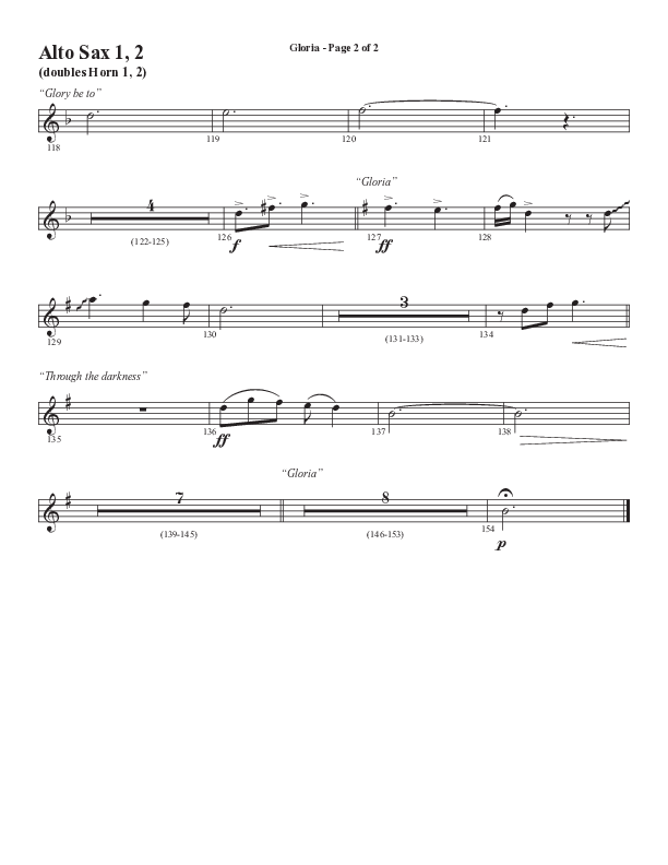 Gloria (Our Savior Found Us) (Choral Anthem SATB) Alto Sax 1/2 (Word Music Choral / Arr. Cliff Duren)