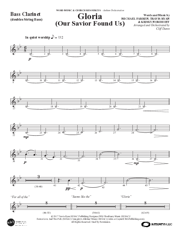 Gloria (Our Savior Found Us) (Choral Anthem SATB) Bass Clarinet (Word Music Choral / Arr. Cliff Duren)