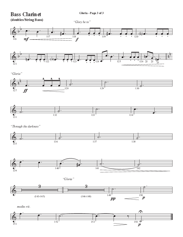 Gloria (Our Savior Found Us) (Choral Anthem SATB) Bass Clarinet (Word Music Choral / Arr. Cliff Duren)