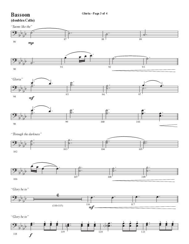 Gloria (Our Savior Found Us) (Choral Anthem SATB) Bassoon (Word Music Choral / Arr. Cliff Duren)