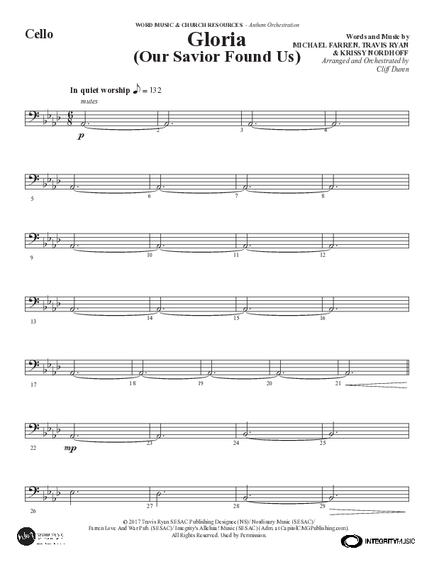 Gloria (Our Savior Found Us) (Choral Anthem SATB) Cello (Word Music Choral / Arr. Cliff Duren)