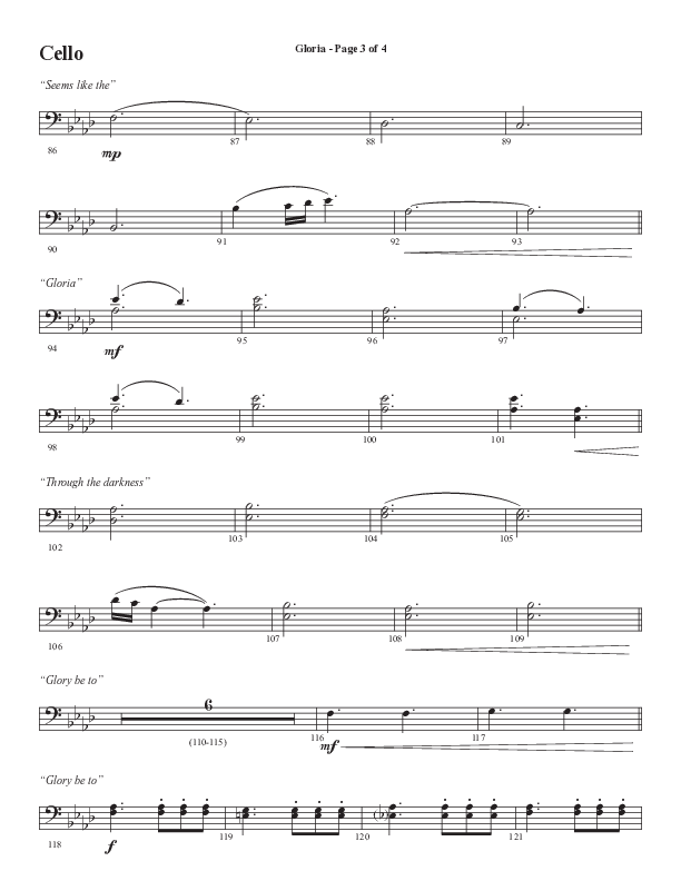 Gloria (Our Savior Found Us) (Choral Anthem SATB) Cello (Word Music Choral / Arr. Cliff Duren)