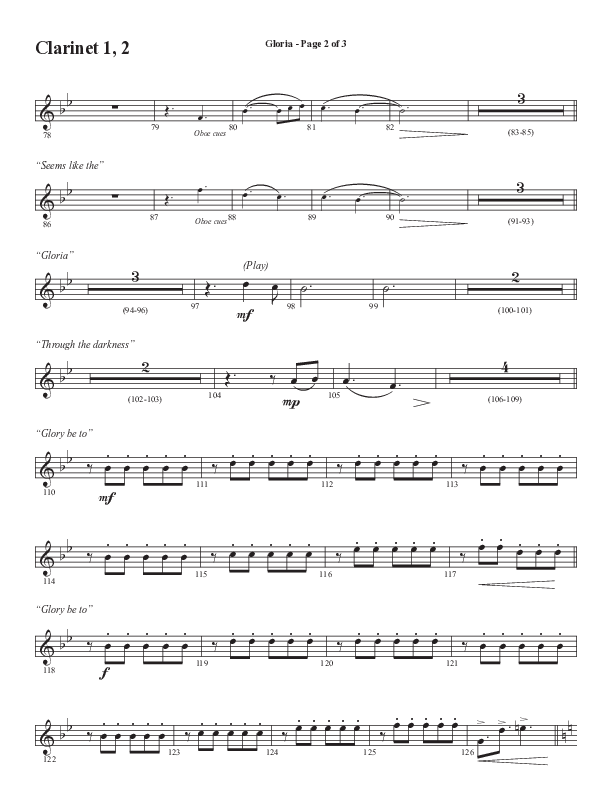 Gloria (Our Savior Found Us) (Choral Anthem SATB) Clarinet 1/2 (Word Music Choral / Arr. Cliff Duren)