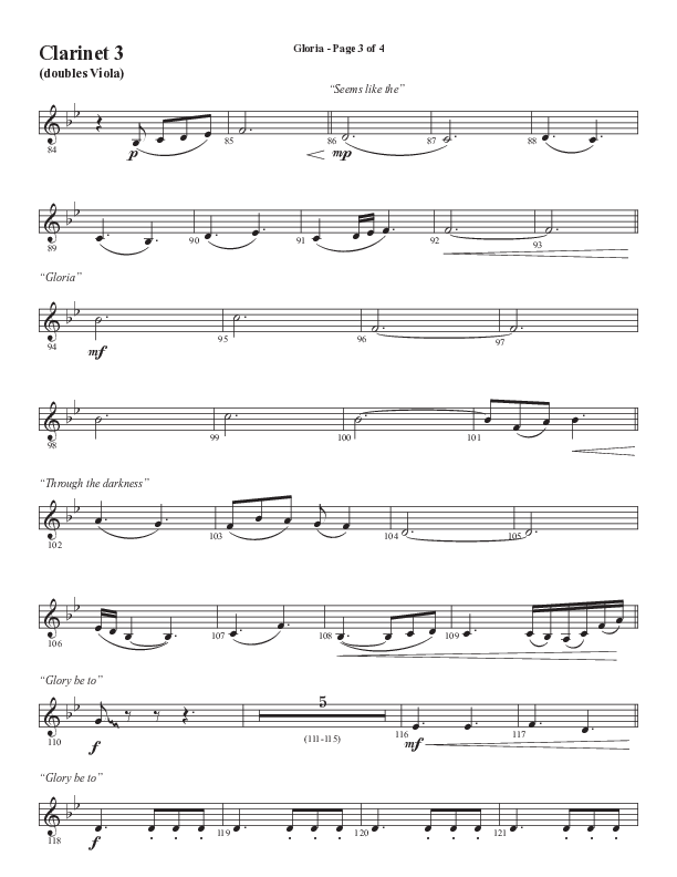 Gloria (Our Savior Found Us) (Choral Anthem SATB) Clarinet 3 (Word Music Choral / Arr. Cliff Duren)