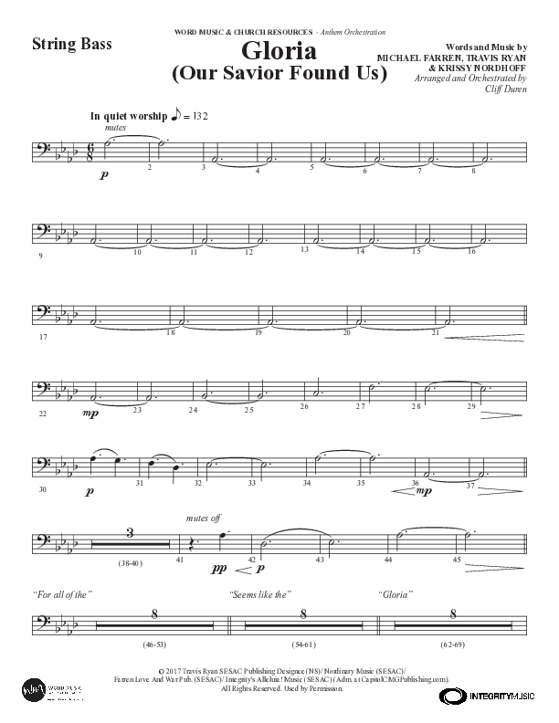 Gloria (Our Savior Found Us) (Choral Anthem SATB) Double Bass (Word Music Choral / Arr. Cliff Duren)