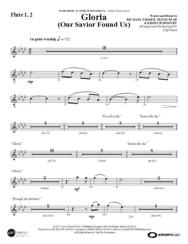 Gloria (Our Savior Found Us) (Choral Anthem SATB) Flute 1/2 (Word Music Choral / Arr. Cliff Duren)