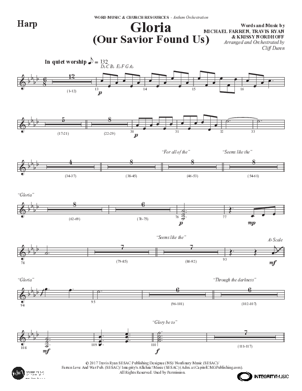 Gloria (Our Savior Found Us) (Choral Anthem SATB) Harp (Word Music Choral / Arr. Cliff Duren)