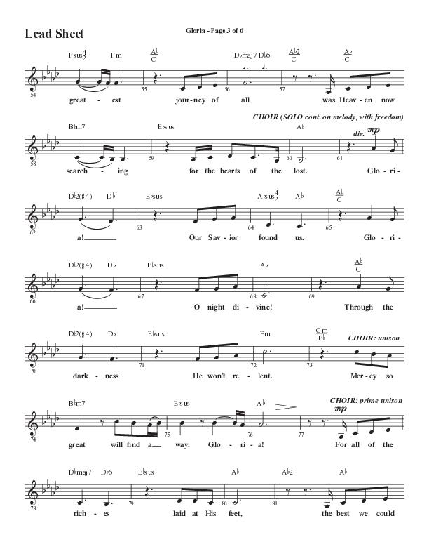 Gloria (Our Savior Found Us) (Choral Anthem SATB) Lead Sheet (Melody) (Word Music Choral / Arr. Cliff Duren)