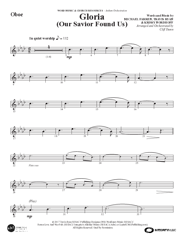 Gloria (Our Savior Found Us) (Choral Anthem SATB) Oboe (Word Music Choral / Arr. Cliff Duren)