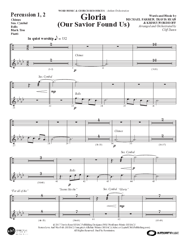 Gloria (Our Savior Found Us) (Choral Anthem SATB) Percussion 1/2 (Word Music Choral / Arr. Cliff Duren)