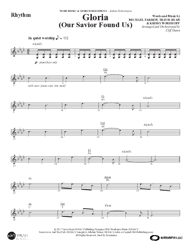 Gloria (Our Savior Found Us) (Choral Anthem SATB) Rhythm Chart (Word Music Choral / Arr. Cliff Duren)