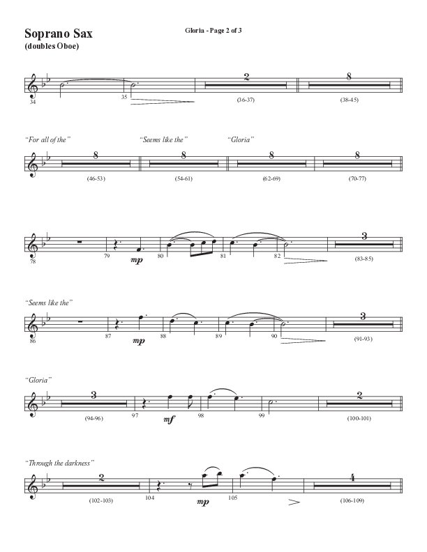 Gloria (Our Savior Found Us) (Choral Anthem SATB) Soprano Sax (Word Music Choral / Arr. Cliff Duren)