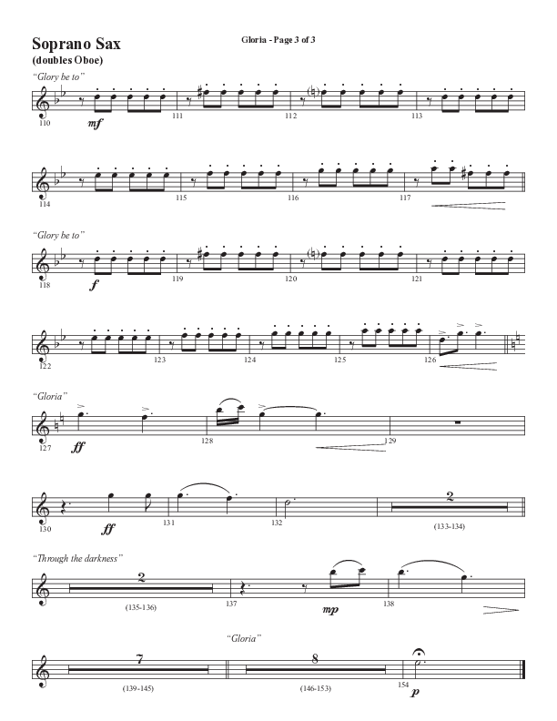 Gloria (Our Savior Found Us) (Choral Anthem SATB) Soprano Sax (Word Music Choral / Arr. Cliff Duren)