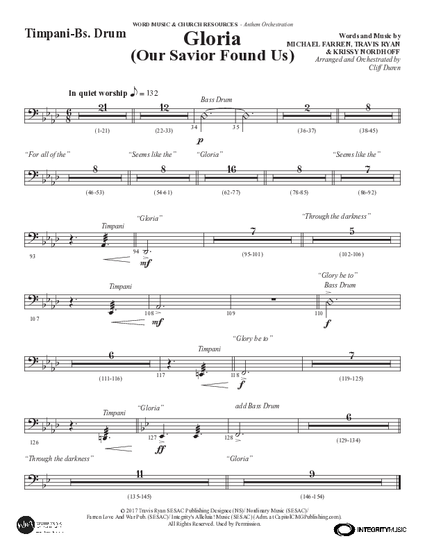 Gloria (Our Savior Found Us) (Choral Anthem SATB) Timpani (Word Music Choral / Arr. Cliff Duren)