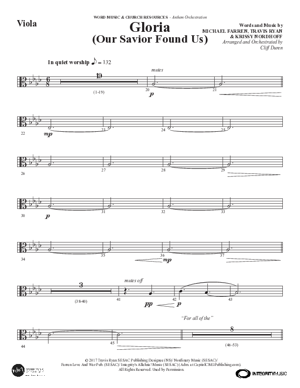 Gloria (Our Savior Found Us) (Choral Anthem SATB) Viola (Word Music Choral / Arr. Cliff Duren)