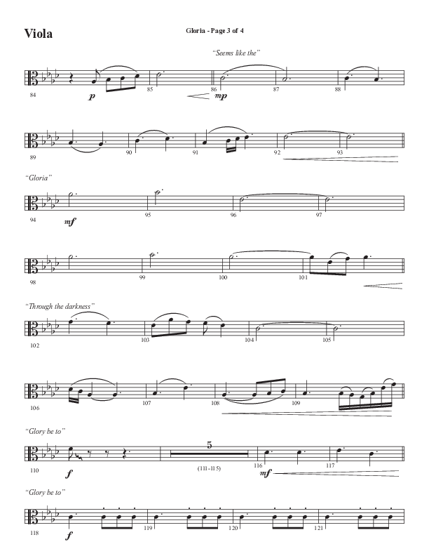 Gloria (Our Savior Found Us) (Choral Anthem SATB) Viola (Word Music Choral / Arr. Cliff Duren)