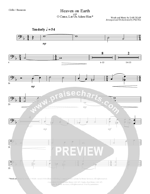 Heaven On Earth with O Come Let Us Adore Him (Choral Anthem SATB) Cello (Lillenas Choral / Arr. Phil Nitz)