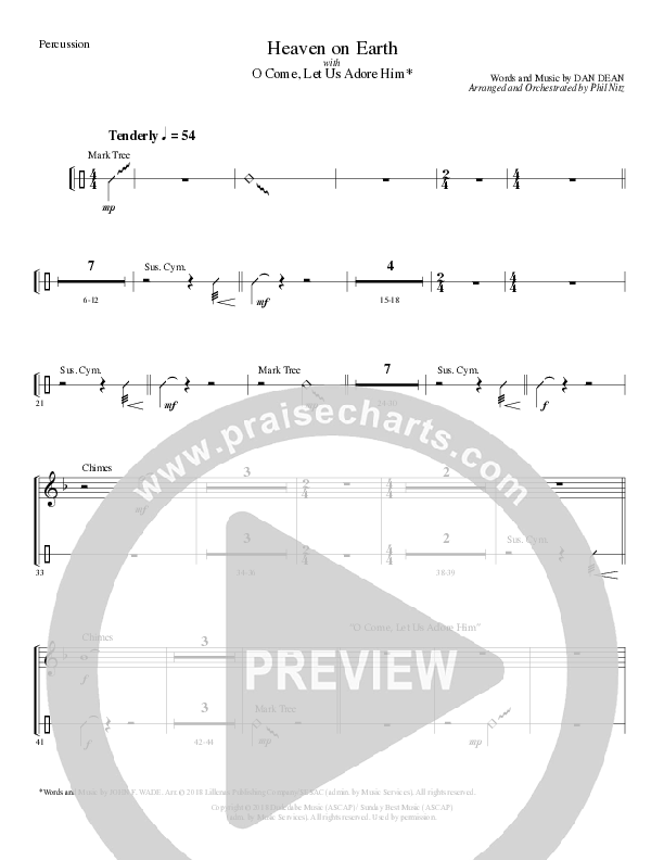 Heaven On Earth with O Come Let Us Adore Him (Choral Anthem SATB) Percussion (Lillenas Choral / Arr. Phil Nitz)