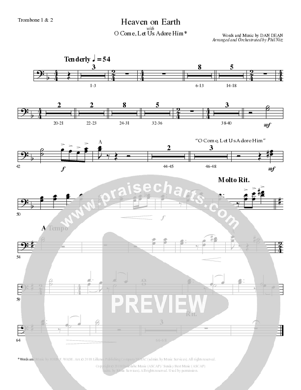 Heaven On Earth with O Come Let Us Adore Him (Choral Anthem SATB) Trombone 1/2 (Lillenas Choral / Arr. Phil Nitz)