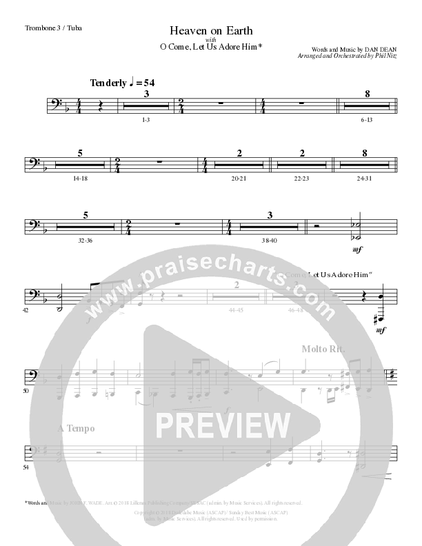 Heaven On Earth with O Come Let Us Adore Him (Choral Anthem SATB) Trombone 3/Tuba (Lillenas Choral / Arr. Phil Nitz)