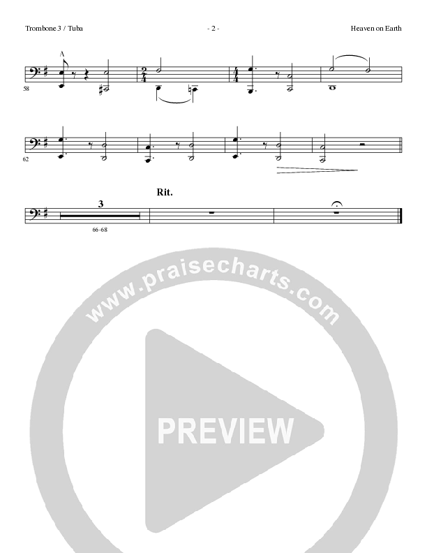 Heaven On Earth with O Come Let Us Adore Him (Choral Anthem SATB) Trombone 3/Tuba (Lillenas Choral / Arr. Phil Nitz)