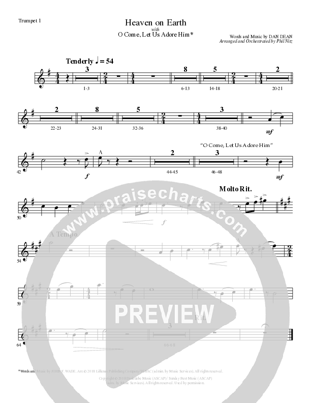 Heaven On Earth with O Come Let Us Adore Him (Choral Anthem SATB) Trumpet 1 (Lillenas Choral / Arr. Phil Nitz)
